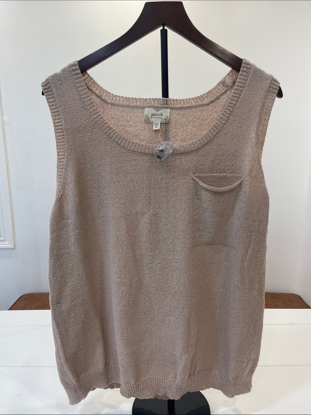 Perch Lightweight Sleeveless Knit Tank Top in Taupe